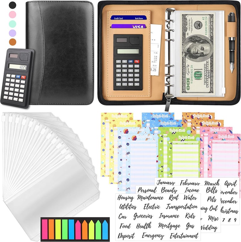 Nefeeko Budget Binder with Zipper Envelopes, Cash Envelopes for Budgeting, A6 PU Leather Budget Planner 2026 with Cash Envelopes Calculator, Bill Money Organizer for Cash Saving Budget System Wallet - Image 1